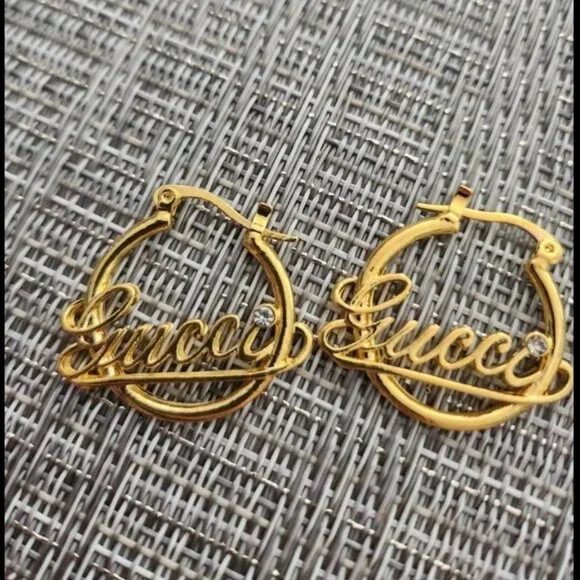 Retro Gucci Gold Hoop Earrings with Crystal Accent - Picture 1 of 3